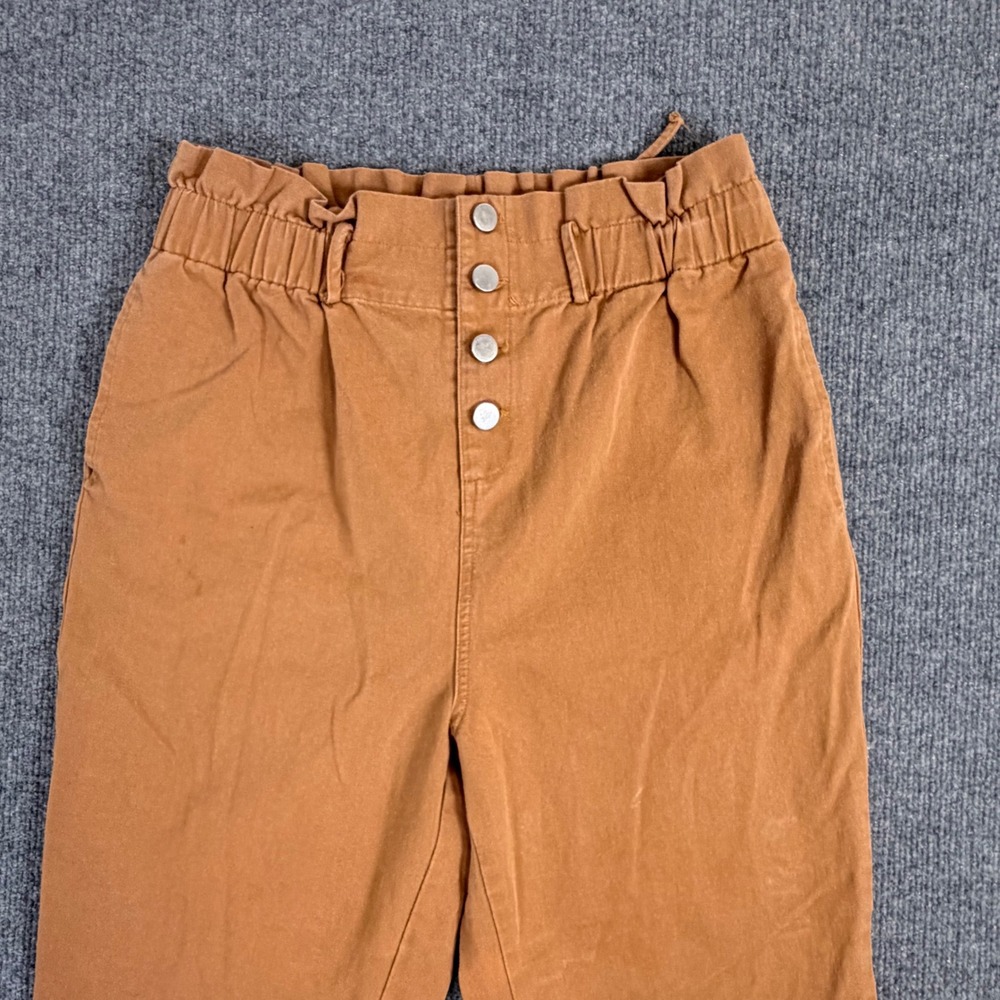 Emberley Womens‎ High Waist Paperbag Button Fly 100% Cotton Pants mustard Size L